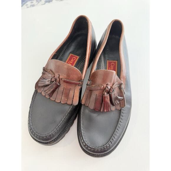 Cole Haan Shoes Mens Size 9 Black Brown Leather Loafers Slip On Tassle Fringe main image 4